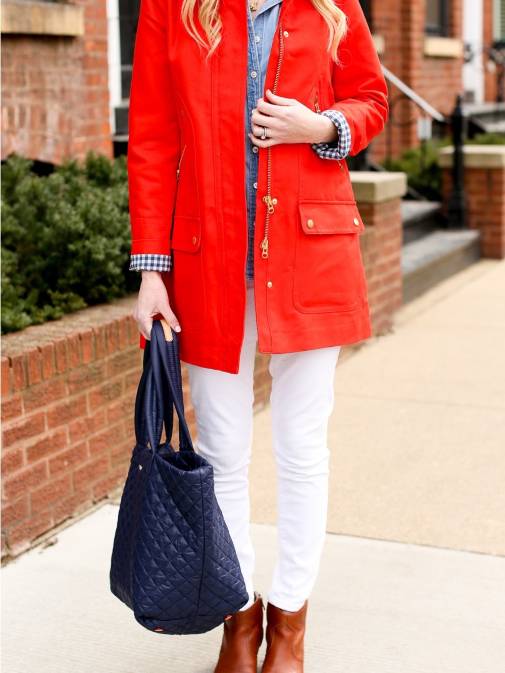 J. CREW ™️ bright red with gingham Hooded coat